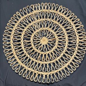 Serena & Lily Natural Woven Round Placemat with Blue Accents